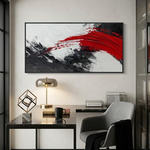 Extra Large Framed Red Black White Abstract Wall Art for Living Room, 60x30 - Image 4