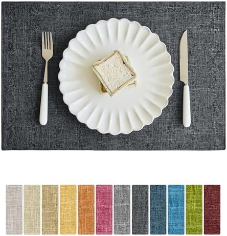 Softalker Faux Linen Cloth Placemats Set of 4-12 x 18 Inch, Dark Grey by Softalker