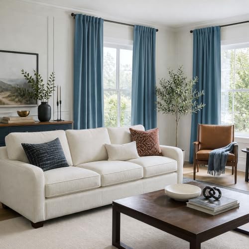 Faux Linen Total Blackout Curtains for Bedroom 72 Inches Long, Stone Blue - Image 5