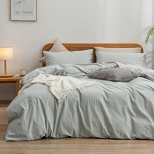BESTOUCH Cotton Solid Duvet Cover Set Linen Feel Northern Droplet Grey Twin by BESTOUCH