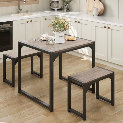 Gizoon Square Dining Table Set for 2, Kitchen Table with 2 Benches Grey - Image 2
