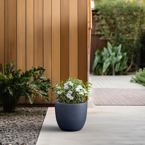 Kante Charcoal Concrete Planter 14" Dia All-Weather Round Accent Pot - Image 3