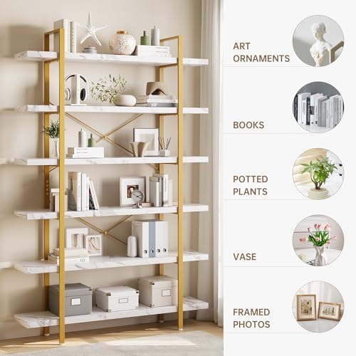 OtterOasis Bookshelf Set of 2, Heavy Duty 6-Tier Industrial Bookcase, 47" Wide Wood Bookshelf for Home Office, 120lbs Shelf Capacity, Open Display with Horizontal Shelf for Living Room Bedroom, White - Image 3