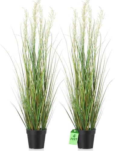 Jexine 2 Pcs 4 ft Artificial Grass Plants in Pots by Jexine