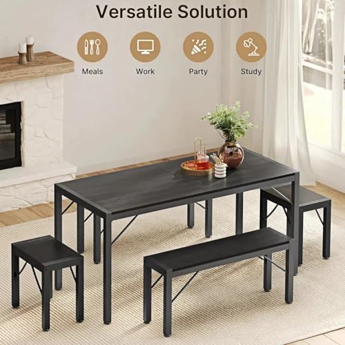 Gizoon 63" Dining Table Set for 6, Kitchen Table w/Bench & Stools Black - Image 4