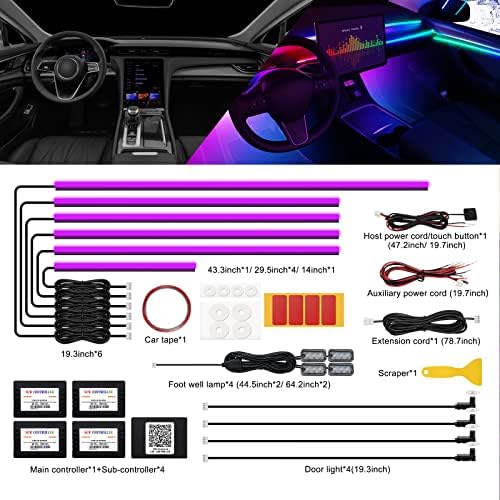 Acrylic Interior Car LED Strip Light with Wireless APP, RGB 14 in 1 with 175 inches 593 LEDs Fiber Optic Ambient Lighting Kits, 16 Million Colors Sound Active Function Car Neon Lights - Image 4