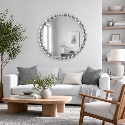 Madison Park Round Mirror, Metal Frame Circle Mirror 36 inch, Wall Art Decor Mounted Hanging for Entryway, Bathroom, hallway, Living Room, Vanity, Marlowe, Silver - Image 4