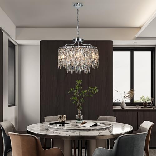 18" 6-Light Modern Round Crystal Chandeliers for Dining Room,Chrome - Image 2