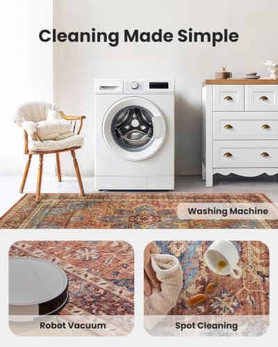 Amada Vintage Washable Area Rug,9'x12',Rust Red - Image 6