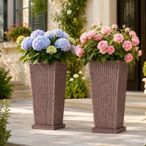 NicBex 24" Tall Planters for Outdoor Plants Set of 2 Square Fluted,Brown by NicBex