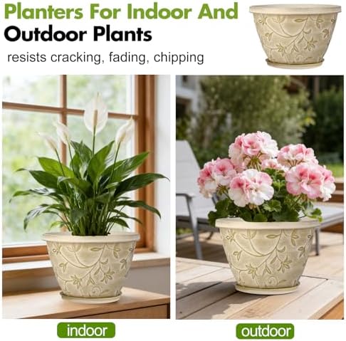 Nooulap 4 Pack 10 Inch Plant Pot with Drainage & Saucer - Image 5