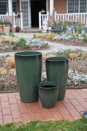 24,21,11 Inch Large Plastic Planters with Drainage Hole and Saucer - Set of 3 Tall Plant Pots Indoor Flower Pot Tall Round Planters Outdoor Large Tall Planter - Image 6
