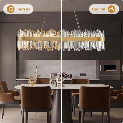 Gold Oval Crystal Chandelier L45.3 inch, 24-Lights Gold Chandeliers Modern Crystal Chandelier Pendant Light Fixture G9 Lights Pendant Ceiling Light for Dining Living Room Kitchen Island - Image 3