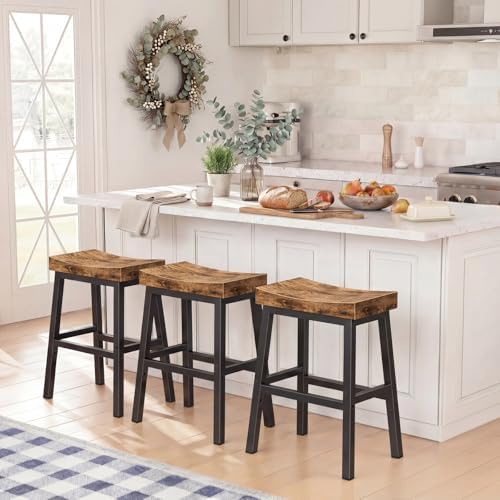 WINAZ Rustic Bar Stools, 24 Inch Barstools Set of 2, Counter Height Stool with Footrest, Wooden Stools for Kitchen Island, Heavy Duty Backless Chair for Dining Table Farmhouse Outdoor - Image 6