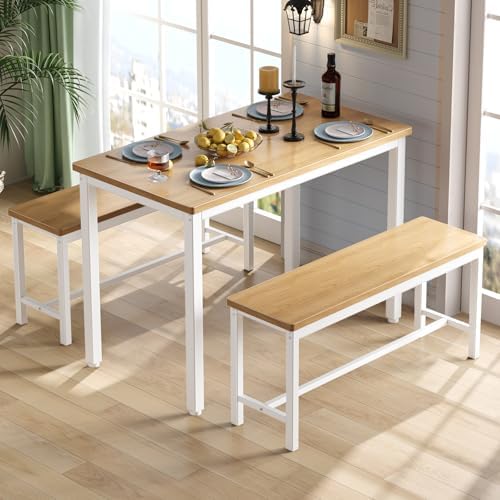 Tatub Dining Table Set for 4, 3-Piece Kitchen Table with 2 Benches - Image 2