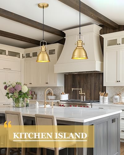 2-Pack Brushed Gold Pendant Lights for Kitchen Island, Metal Shade - Image 5