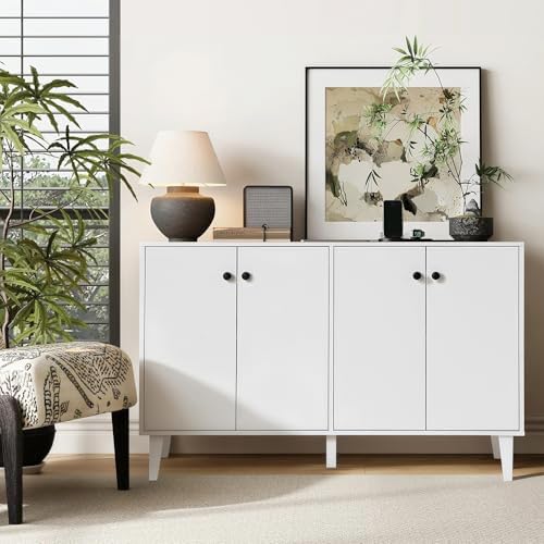 Panana Sideboard Buffet Cabinet Kitchen Storage Cabinet Living Room 4 Doors Console Table (White) - Image 4