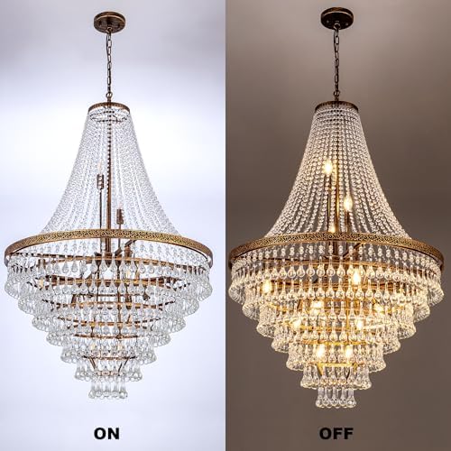 Wellmet French Empire Crystal Chandeliers, Antique Bronze Chandeliers 13 Lights, Rustic Farmhouse Chandelier High Ceiling Light Fixture for Entryway, Foyer, Dining Room, Staircase, 34" W - Image 4