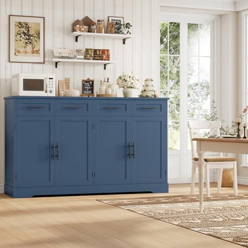 HOSTACK 60" W Sideboard Buffet Cabinet with Storage, Kitchen Cabinet, Blue - Image 5
