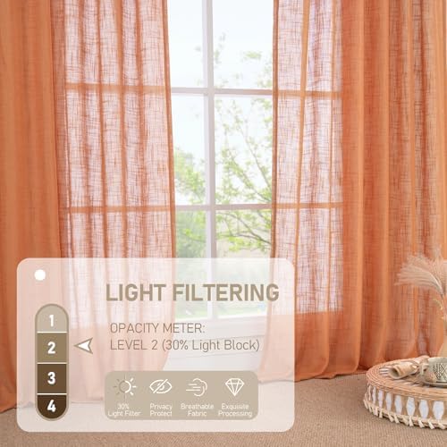 LAMIT Burnt Orange Linen Curtains 30 Inch Length for Cafe Kitchen Window - Image 4