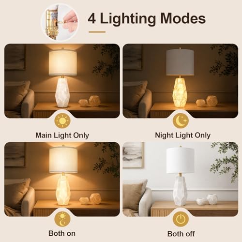 Scenekoy 23" Alabaster Living Room Table Lamp Set of 2 with Night Light - Image 3