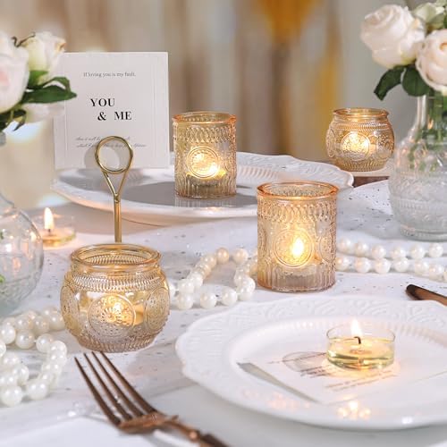 DARJEN 12Pcs Gold Votive Candle Holders - Glass Candle Holder for Table Centerpiece, Tea Lights Candle Holders for Home, Party & Wedding Shower Decoration - Image 6