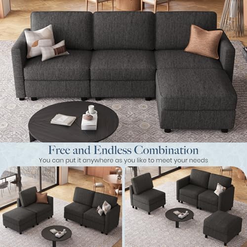 Belffin 84.3" 4 Seats L Shaped Couch Modular Sectional Sofa Washable Sectional Couches for Living Room Comfy Couches with Storage Seat Couch Sofas with Chaise,Dark Grey - Image 4