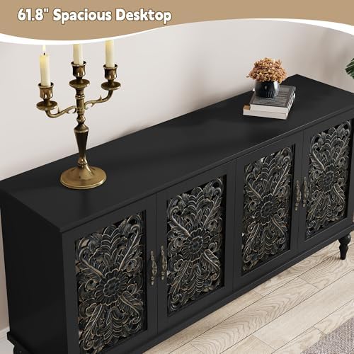 ARTPOWER 61.8" Hollow Carved Accent Cabinet with 4 Doors for Living Room - Image 4