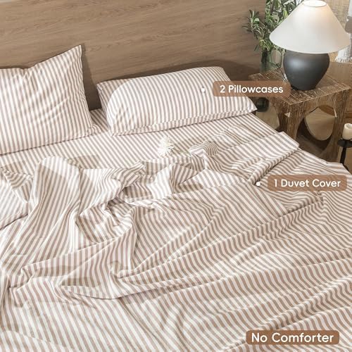 MooMee Striped Duvet Cover Set 100% Washed Cotton Linen Like King - Image 2