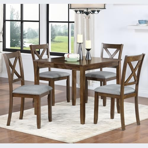 Harper & Bright Designs Modern 5-Piece Dining Table Set for 4, 34.5" Square Wooden Table & 4 Chairs, Walnut Kitchen/Dining Room Set for Small Space - Image 3