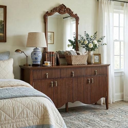 FUSUNBAO 57" Fluted Sideboard Buffet,Retro Storage Cabinet, Walnut - Image 3