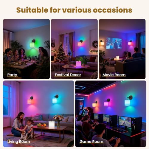 Peel and Stick Sconces Set of 2 Black, Detachable Battery Operated Wall Sconce With 10000 mah Rechargeable Bulbs, 12 RGB Battery Sconce With Remote, Renter Friendly Wall Lamps for Living Room,Bedroom - Image 7