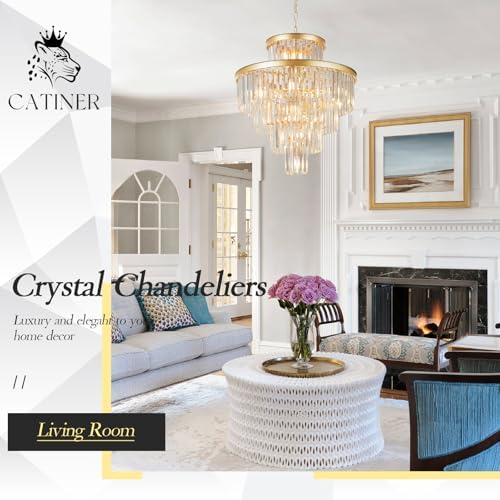 CATINER 24" Modern Crystal Chandeliers,15-Light Gold Round Light Fixture - Image 5