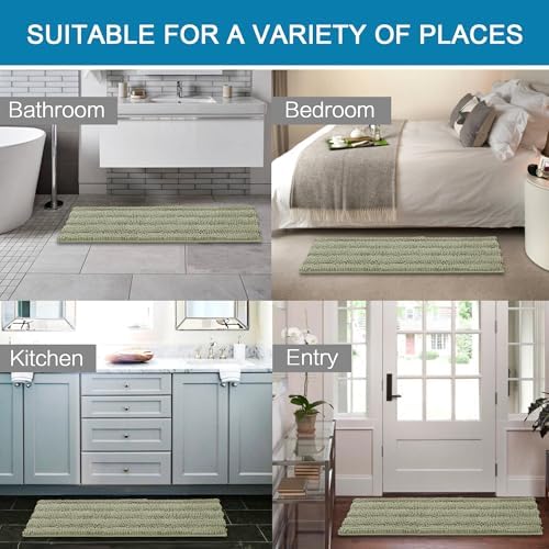 H.VERSAILTEX Bath Mats for Bathroom Non Slip Thick Chenille Striped Bath Rug Absorbent Fluffy Soft Shaggy Rugs Washable Dry Fast Plush Mats for Indoor, Bath Room, Tub - 24" x 36", Eucalyptus Green - Image 6