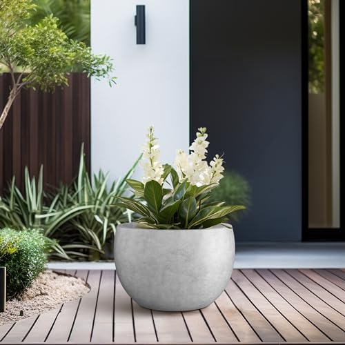 Kante Small Round Bowl Pale Gray Concrete Planter 11.8" Dia, Outdoor - Image 6