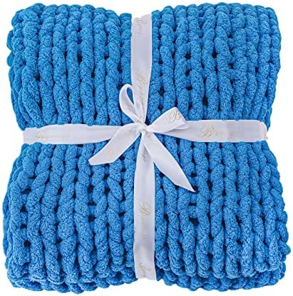 Bigacogo Chunky Knit Throw Blanket for Couch, 40x60 inches, Bright Blue - Image 7