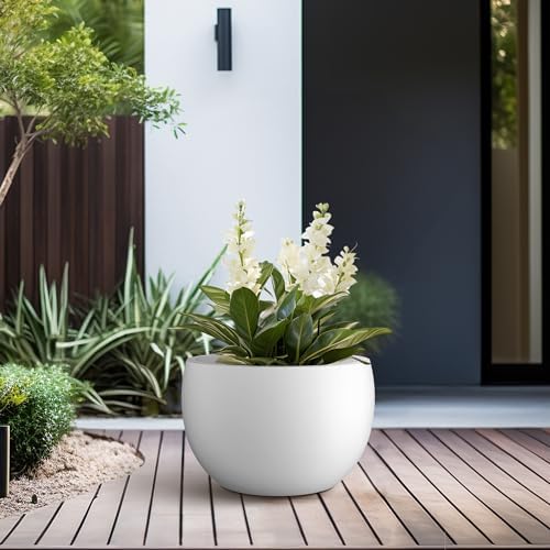 Kante Small Round Bowl White Concrete Planter 11.8" Dia, Outdoor - Image 6