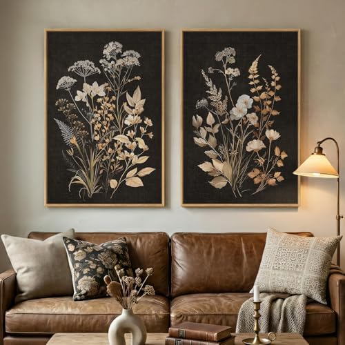 Large Framed Vintage Botanical 24x36 Wall Art for Living Room, 2 Piece by Cuspin