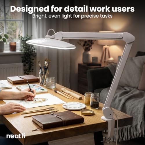 Neatfi Elite HD XL Desk Lamp – 1,600 Lumens, 22” Wide Head, 6500K Daylight | Non-Polar Dimming, Adjustable | Office, Study & Home Workspace (White, Non-CCT with Clamp, 22 Inches) - Image 2