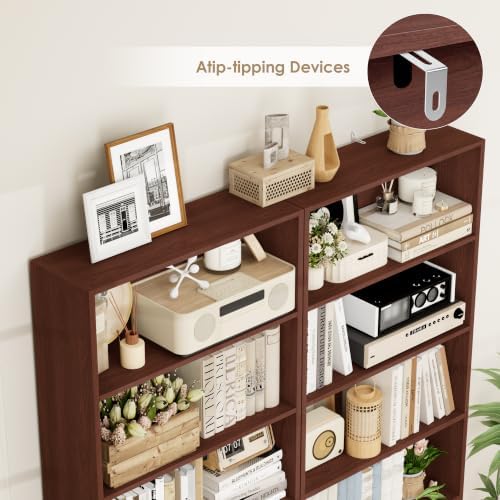 FOTOSOK 6 Tier Tall Bookshelf and Bookcase, Open Display Shelves,Cherry 2PK - Image 5