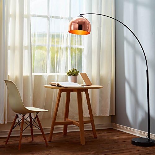 Teamson Home Arquer 66.93" Arc Floor Lamp for Living Rooms, Home Offices, Dining Rooms, Bedrooms with Faux Black Marble Base and Rose Gold Bell Shade - Image 6