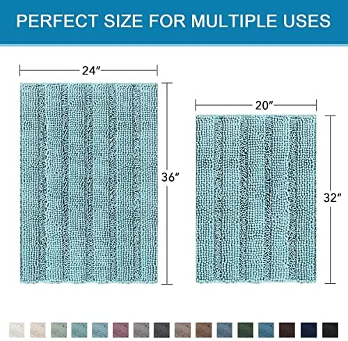 H.VERSAILTEX Bathroom Rugs Bath Mats Sets Super Absorbent Chenille Striped Bath Mats Non Skid Machine Wash Dry Rugs for Bathroom Floor Set of 2(Aqua Haze, 24 x 36 Plus 20 x 32 - Inches) - Image 2