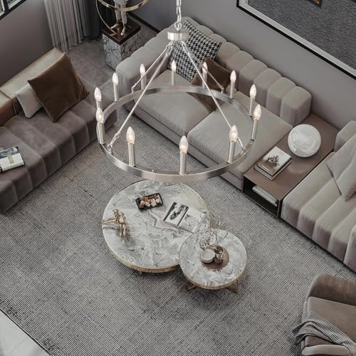 32" Silver Chandelier 12-Light Farmhouse Wagon Wheel Light Fixture - Image 6