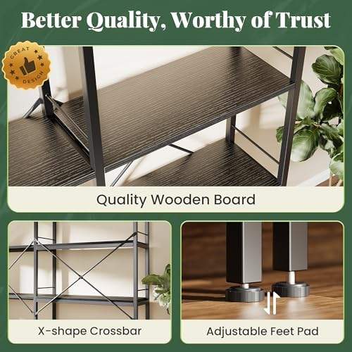 Huuger 5 Tier Bookshelf, L Shaped Corner Bookshelf with 10 Open Shelves, 49.4 Inch Straight Wide Bookcase with Metal Frame and Wooden Board, Adjustable Feet, Black - Image 5