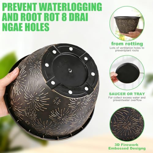 Nooulap 4 Pack 10 Inch Plant Pots Drainage Holes and Saucers - Image 4