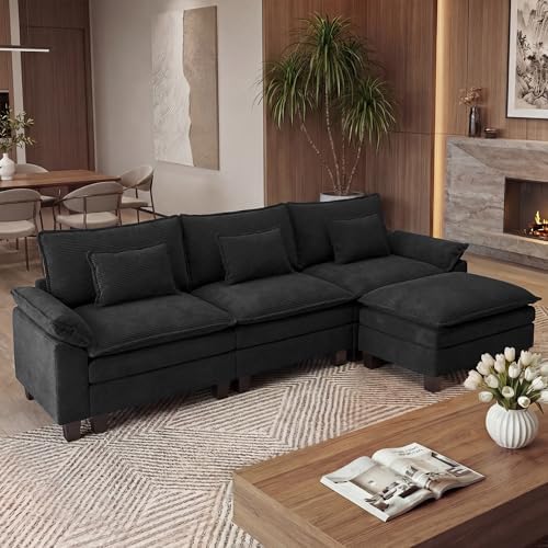 URRED Oversized Modular Sectional Sofa，Solid Black：122" L Shaped by URRED