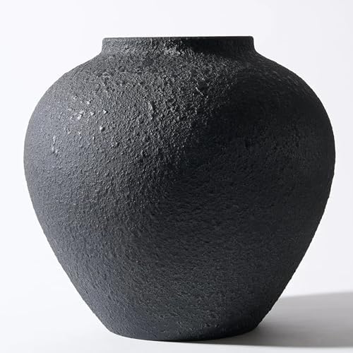 SilkSerenade Large Black Round Vase for Flowers & Table Centerpieces - 11 Inch Rustic Textured Earthy Stone Look, Matte Big Vessel Decorative Arina Modern Farmhouse Wabi Sabi Decor Living Dining Room by SilkSerenade