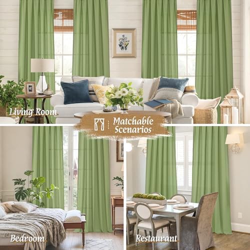 LAMIT 72 inch Length Green Semi Sheer Linen Curtains for Living Room - Image 6