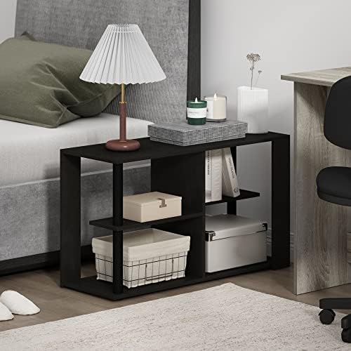 Furinno Romain Narrow End Table with Shelves, Espresso/Black - Image 2