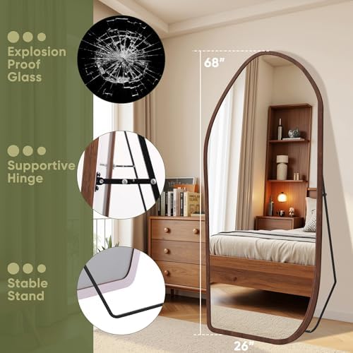 Suidia Full Length Mirror, Oversized Floor Mirror with Solid Wood Frame, Large Standing Mirror for Bedroom Living Room, Wood Art Style, Dark Walnut, 68" L x 26" W - Image 5